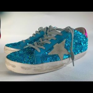 Golden Goose Superstar Blue Sequin Size 38, EUC